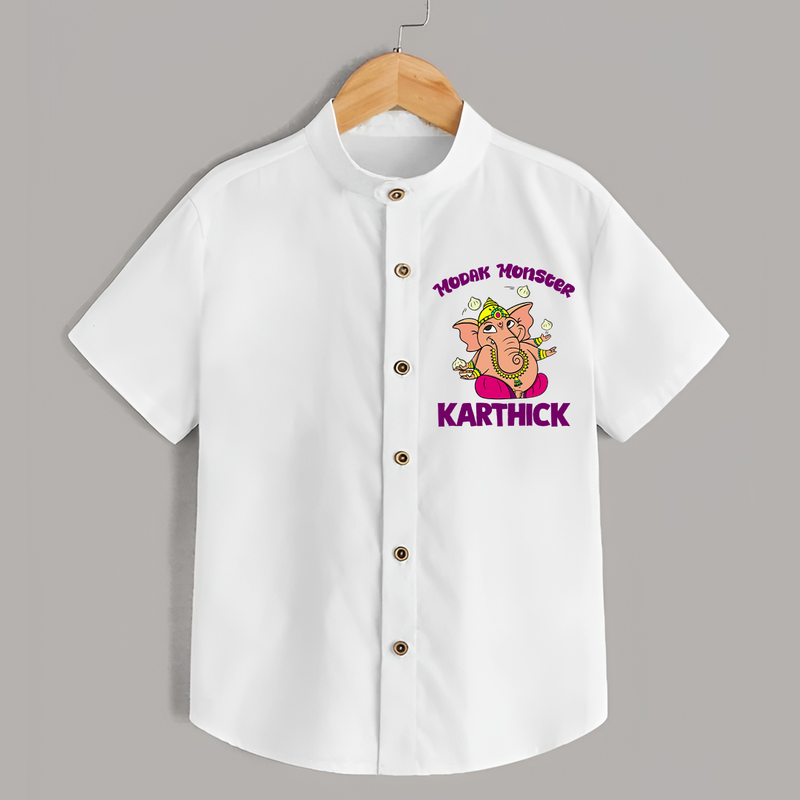 Modak Monster Shirt | Personalized Baby Shirt for Little Ganesha - WHITE - 0 - 6 Months Old (Chest 23")