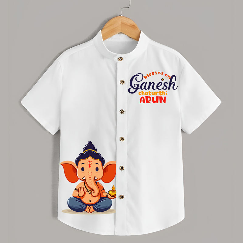 Blessed on Ganesh Chaturthi - Customised Shirt for Kids - WHITE - 0-6 Months Old (Chest 23")