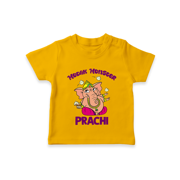 Modak Monster T-shirt | Personalized Baby T-shirt for Little Ganesha - CHROME YELLOW - 0-5 Months Old (Chest 17")