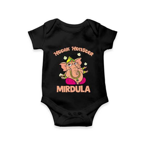 Modak Monster Romper / Onesie | Personalized Baby Romper / Onesie for Little Ganesha - BLACK - New Born (Chest 14")