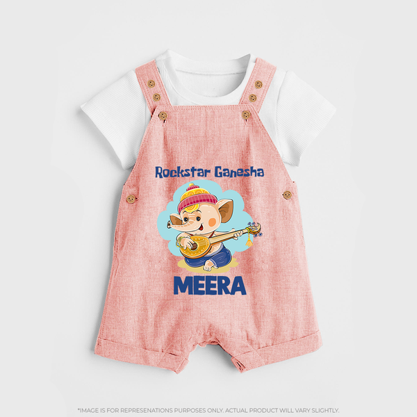 Rockstar Ganesha Dungaree | Custom Baby Dungaree for Your Little Rockstar - PEACH - 0 - 5 Months Old (Chest 18")