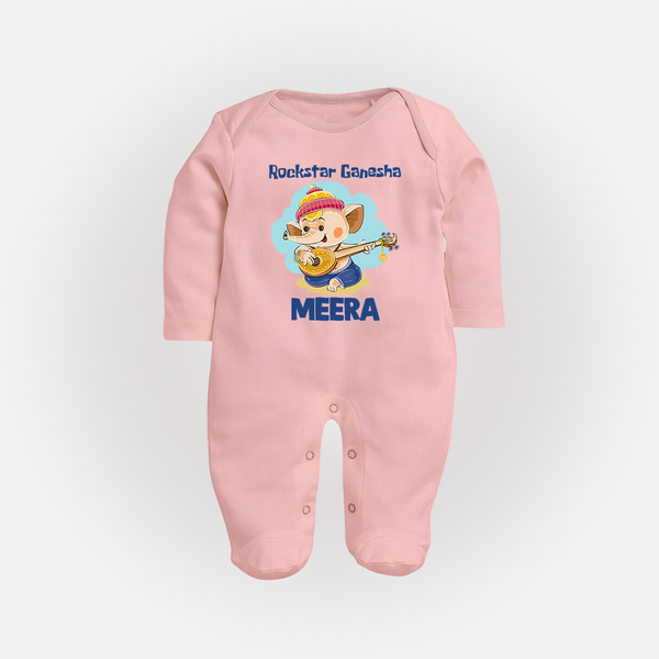 Rockstar Ganesha Sleep Suit | Custom Baby Sleep Suit for Your Little Rockstar - BABY PINK - New Born (Chest 7.5")