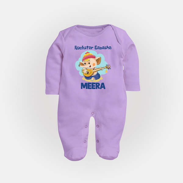 Rockstar Ganesha Sleep Suit | Custom Baby Sleep Suit for Your Little Rockstar - LILAC - New Born (Chest 7.5")