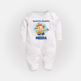 Rockstar Ganesha Sleep Suit | Custom Baby Sleep Suit for Your Little Rockstar - WHITE - New Born (Chest 7.5")