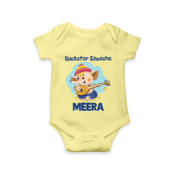 Rockstar Ganesha Romper / Onesie | Custom Baby Romper / Onesie for Your Little Rockstar - PASTEL YELLOW - New Born (Chest 14")