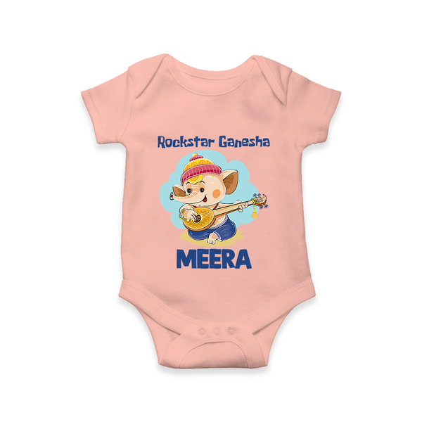 Rockstar Ganesha Romper / Onesie | Custom Baby Romper / Onesie for Your Little Rockstar - PEACH - New Born (Chest 14")