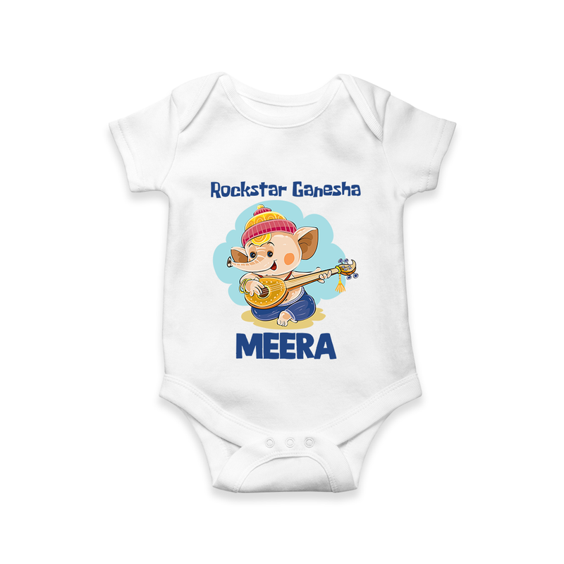 Rockstar Ganesha Romper / Onesie | Custom Baby Romper / Onesie for Your Little Rockstar - WHITE - New Born (Chest 14")