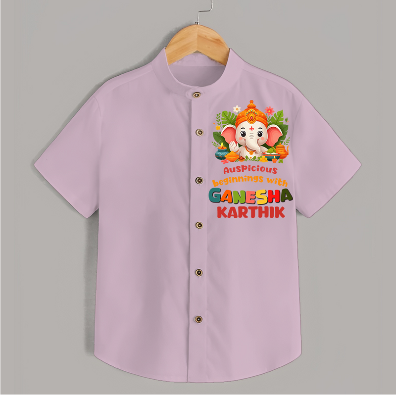 Auspicious Beginnings With Ganesha - Customised Shirt for Kids - PINK - 0-6 Months Old (Chest 23")