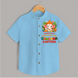 Auspicious Beginnings With Ganesha - Customised Shirt for Kids - SKY BLUE - 0-6 Months Old (Chest 23")