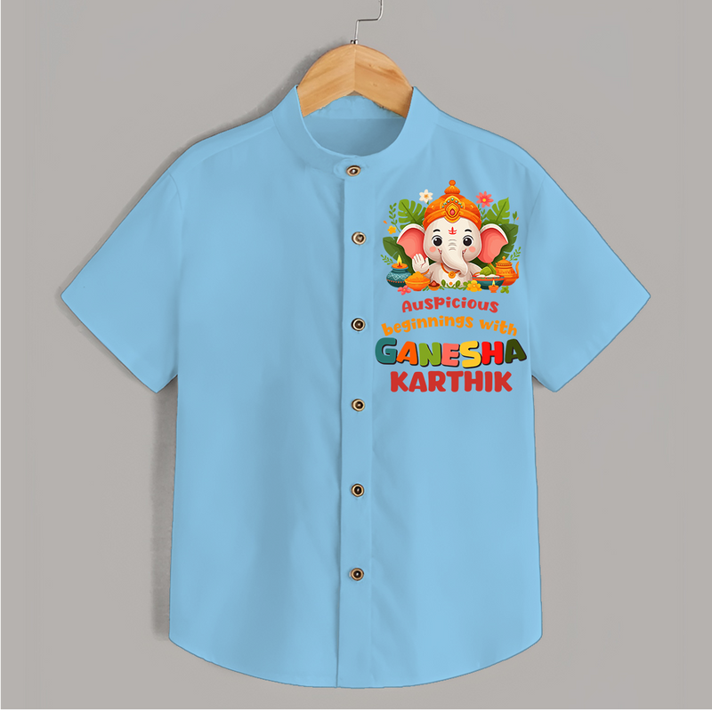 Auspicious Beginnings With Ganesha - Customised Shirt for Kids - SKY BLUE - 0-6 Months Old (Chest 23")