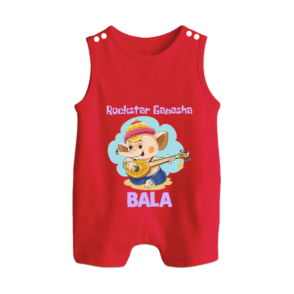 Rockstar Ganesha Romper Suit | Custom Baby Romper Suit for Your Little Rockstar - RED - 0 - 5 Months Old (Chest 18")