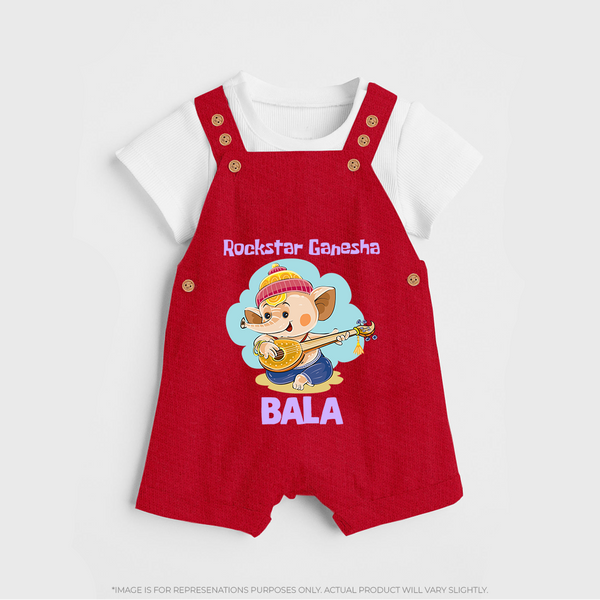 Rockstar Ganesha Dungaree | Custom Baby Dungaree for Your Little Rockstar - RED - 0 - 5 Months Old (Chest 18")