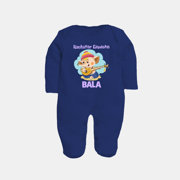 Rockstar Ganesha Sleep Suit | Custom Baby Sleep Suit for Your Little Rockstar - NAVY BLUE - New Born (Chest 7.5")