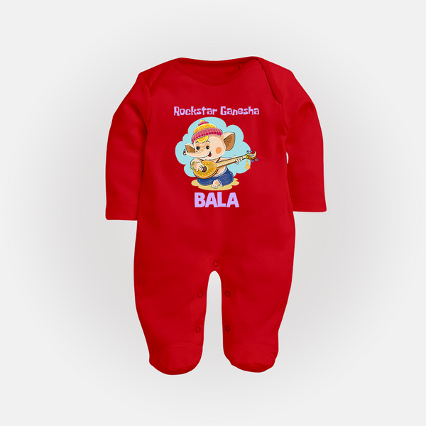 Rockstar Ganesha Sleep Suit | Custom Baby Sleep Suit for Your Little Rockstar - RED - New Born (Chest 7.5")