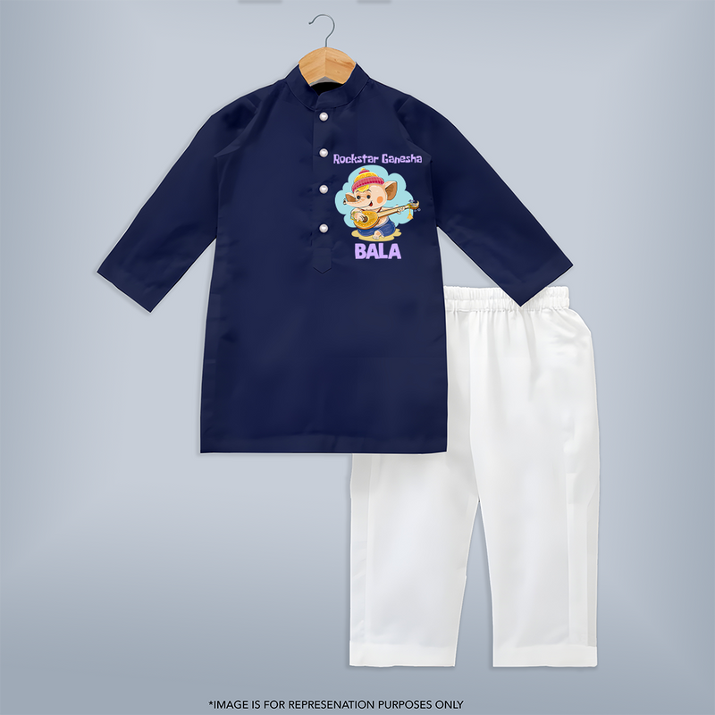 Rockstar Ganesha kurta Set | Custom Baby kurta Set for Your Little Rockstar - NAVY BLUE - 3 - 6 Months Old (Chest 24", Kurta Length 14'', Waist 19", Pant Length 14")