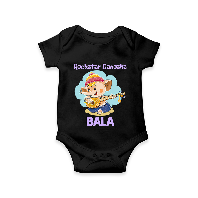 Rockstar Ganesha Romper / Onesie | Custom Baby Romper / Onesie for Your Little Rockstar - BLACK - New Born (Chest 14")