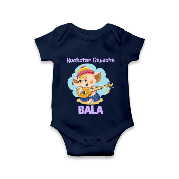 Rockstar Ganesha Romper / Onesie | Custom Baby Romper / Onesie for Your Little Rockstar - NAVY BLUE - New Born (Chest 14")