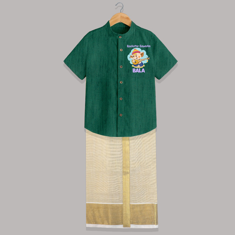 Rockstar Ganesha Shirt and Dhoti | Custom Baby Shirt and Dhoti for Your Little Rockstar - DARK GREEN - 0 - 6 Months Old (Chest-23") (Dhoti length-14")