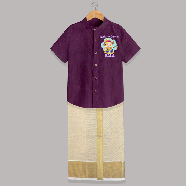 Rockstar Ganesha Shirt and Dhoti | Custom Baby Shirt and Dhoti for Your Little Rockstar - GRAPE - 0 - 6 Months Old (Chest-23") (Dhoti length-14")