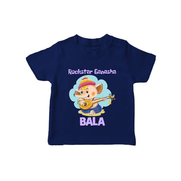 Rockstar Ganesha T-shirt | Custom Baby T-shirt for Your Little Rockstar - NAVY BLUE - 0-5 Months Old (Chest 17")