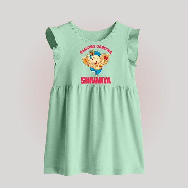 Dancing Ganesha Baby Frock | Personalized Baby Frock for the Little Dancer - MINT GREEN - 0 - 3 Months Old (Chest 17")