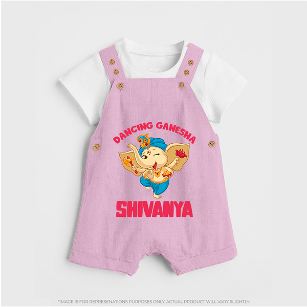 Dancing Ganesha Dungaree | Personalized Baby Dungaree for the Little Dancer - BABY PINK - 0 - 5 Months Old (Chest 18")