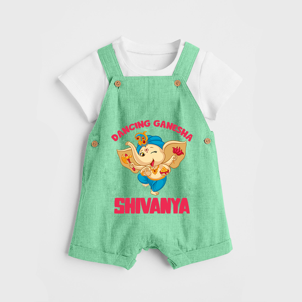 Dancing Ganesha Dungaree | Personalized Baby Dungaree for the Little Dancer - GREEN - 0 - 5 Months Old (Chest 18")