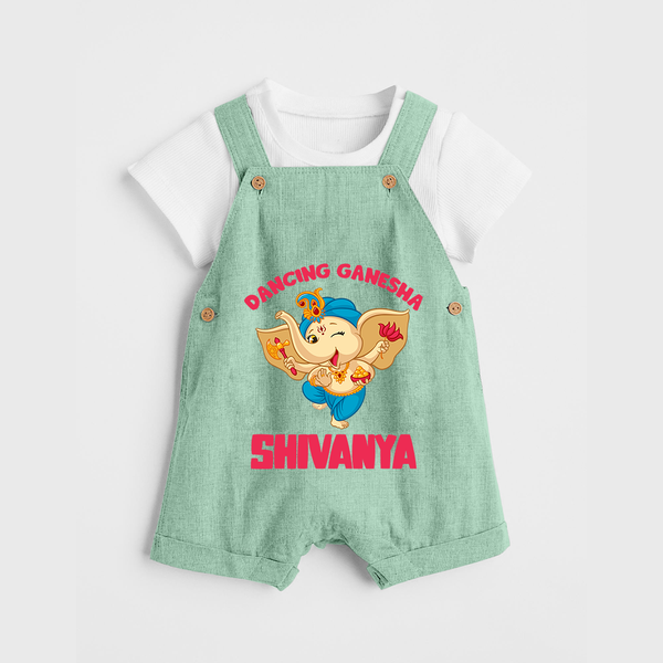 Dancing Ganesha Dungaree | Personalized Baby Dungaree for the Little Dancer - MINT GREEN - 0 - 5 Months Old (Chest 18")