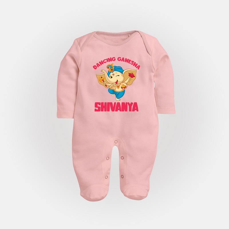 Dancing Ganesha Sleep Suit | Personalized Baby Sleep Suit for the Little Dancer - BABY PINK - New Born (Chest 7.5")