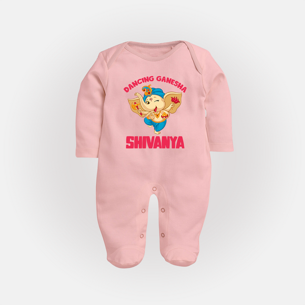 Dancing Ganesha Sleep Suit | Personalized Baby Sleep Suit for the Little Dancer - BABY PINK - New Born (Chest 7.5")