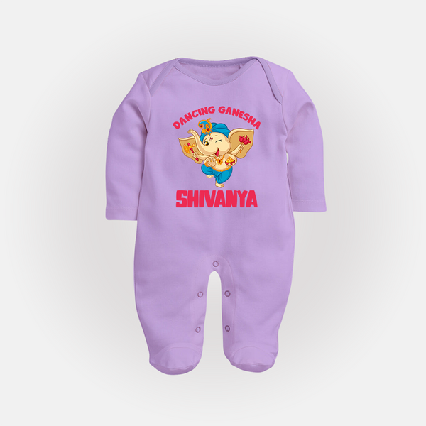 Dancing Ganesha Sleep Suit | Personalized Baby Sleep Suit for the Little Dancer - LILAC - New Born (Chest 7.5")
