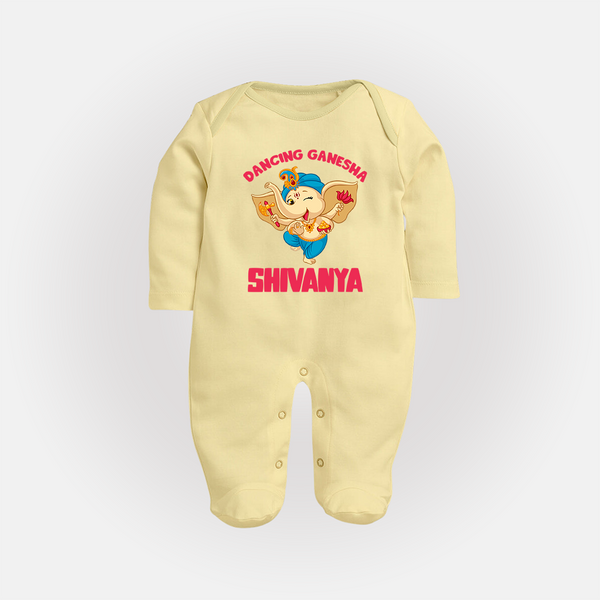Dancing Ganesha Sleep Suit | Personalized Baby Sleep Suit for the Little Dancer - PASTEL YELLOW - New Born (Chest 7.5")