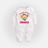 Dancing Ganesha Sleep Suit | Personalized Baby Sleep Suit for the Little Dancer - WHITE - New Born (Chest 7.5")