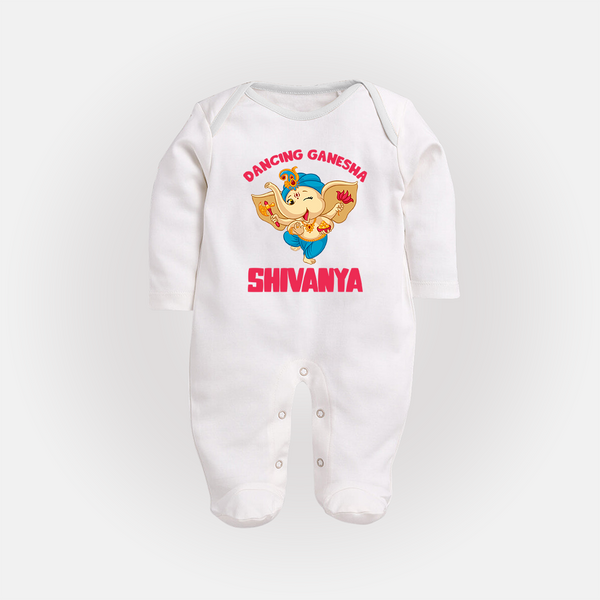 Dancing Ganesha Sleep Suit | Personalized Baby Sleep Suit for the Little Dancer - WHITE - New Born (Chest 7.5")