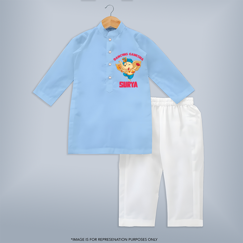 Dancing Ganesha kurta Set | Personalized Baby kurta Set for the Little Dancer - BABY BLUE - 3 - 6 Months Old (Chest 24", Kurta Length 14'', Waist 19", Pant Length 14")