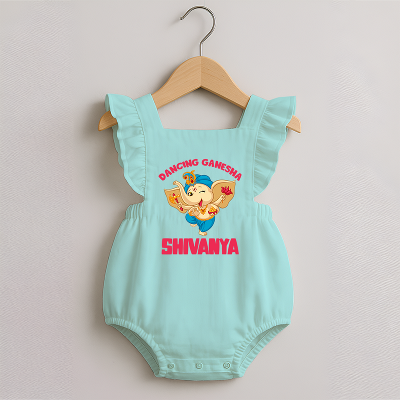 Dancing Ganesha Romper Frock | Personalized Baby Romper Frock for the Little Dancer - MINT GREEN - 0 - 3 Months Old (Chest 19")