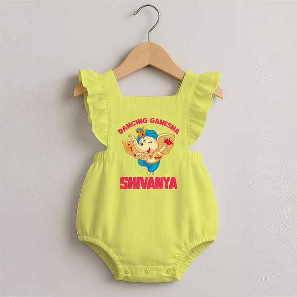 Dancing Ganesha Romper Frock | Personalized Baby Romper Frock for the Little Dancer - PASTEL YELLOW - 0 - 3 Months Old (Chest 19")