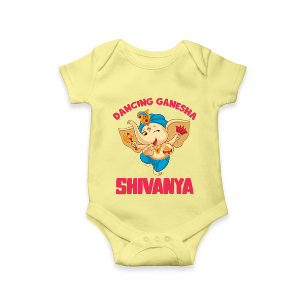 Dancing Ganesha Romper / Onesie | Personalized Baby Romper / Onesie for the Little Dancer - PASTEL YELLOW - New Born (Chest 14")