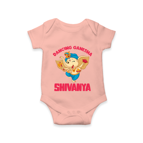 Dancing Ganesha Romper / Onesie | Personalized Baby Romper / Onesie for the Little Dancer - PEACH - New Born (Chest 14")