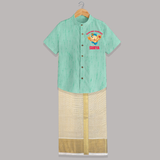 Dancing Ganesha Shirt and Dhoti | Personalized Baby Shirt and Dhoti for the Little Dancer - AQUA GREEN - 0 - 6 Months Old (Chest-23") (Dhoti length-14")