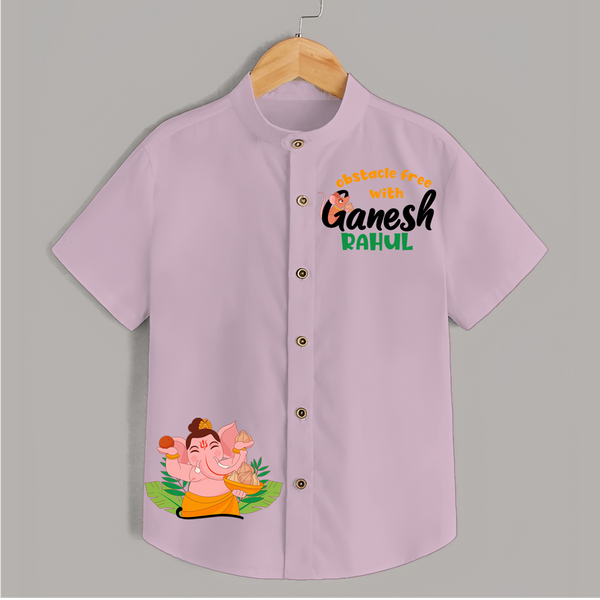 Obstacle Free wth Ganesha - Customised Shirt for Kids - PINK - 0-6 Months Old (Chest 23")