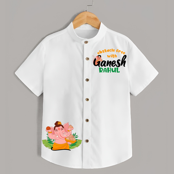 Obstacle Free wth Ganesha - Customised Shirt for Kids - WHITE - 0-6 Months Old (Chest 23")