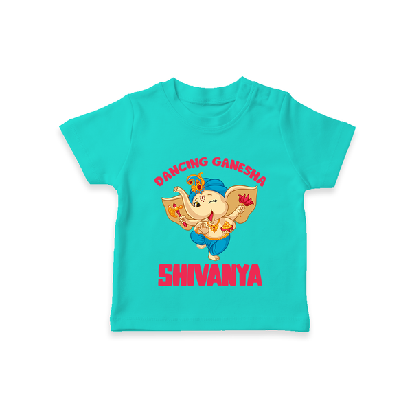 Dancing Ganesha T-shirt | Personalized Baby T-shirt for the Little Dancer - TEAL - 0-5 Months Old (Chest 17")