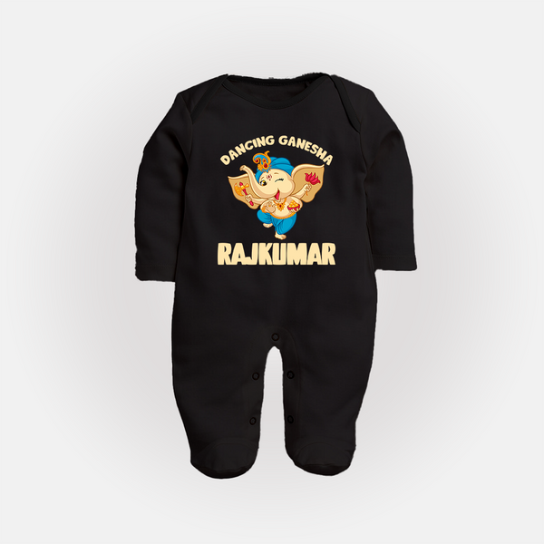 Dancing Ganesha Sleep Suit | Personalized Baby Sleep Suit for the Little Dancer - BLACK - New Born (Chest 7.5")