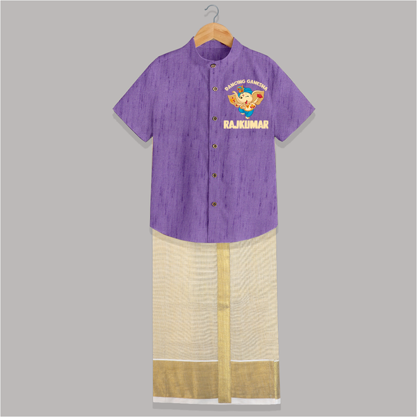 Dancing Ganesha Shirt and Dhoti | Personalized Baby Shirt and Dhoti for the Little Dancer - ROYAL PURPLE - 0 - 6 Months Old (Chest-23") (Dhoti length-14")