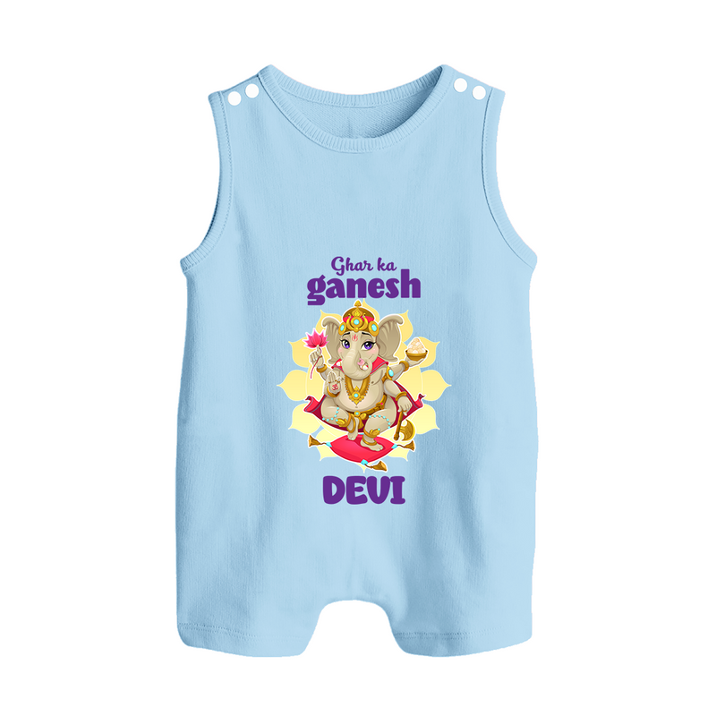 Ghar Ka Ganesha Romper Suit | Custom Baby Romper Suit for Your Home's Ganesha - BABY BLUE - 0 - 5 Months Old (Chest 18")