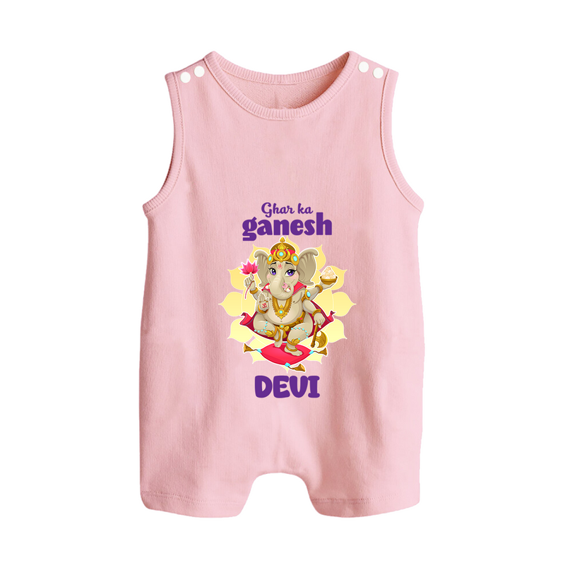 Ghar Ka Ganesha Romper Suit | Custom Baby Romper Suit for Your Home's Ganesha - BABY PINK - 0 - 5 Months Old (Chest 18")