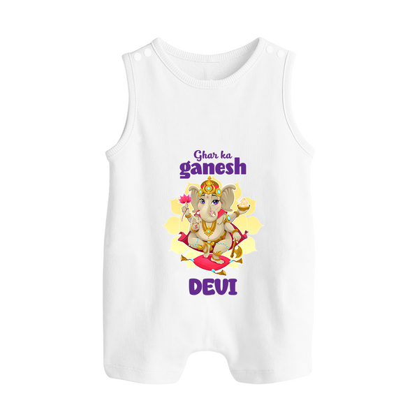 Ghar Ka Ganesha Romper Suit | Custom Baby Romper Suit for Your Home's Ganesha - WHITE - 0 - 5 Months Old (Chest 18")