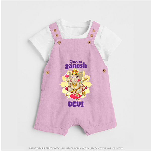Ghar Ka Ganesha Dungaree | Custom Baby Dungaree for Your Home's Ganesha - BABY PINK - 0 - 5 Months Old (Chest 18")