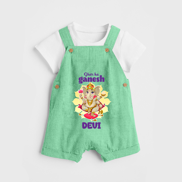 Ghar Ka Ganesha Dungaree | Custom Baby Dungaree for Your Home's Ganesha - GREEN - 0 - 5 Months Old (Chest 18")